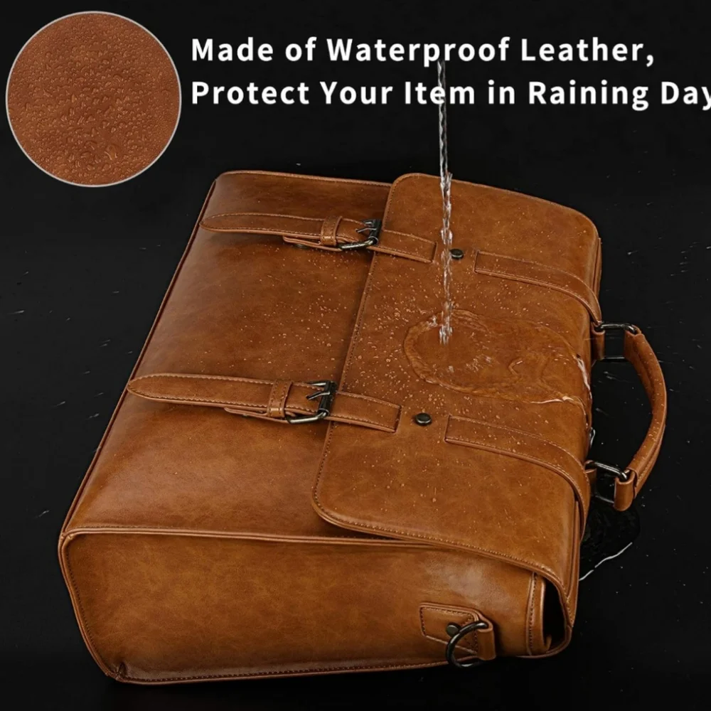 Vintage 15.6 Inch Waterproof Leather Laptop Briefcase Large Satchel Shoulder Bag